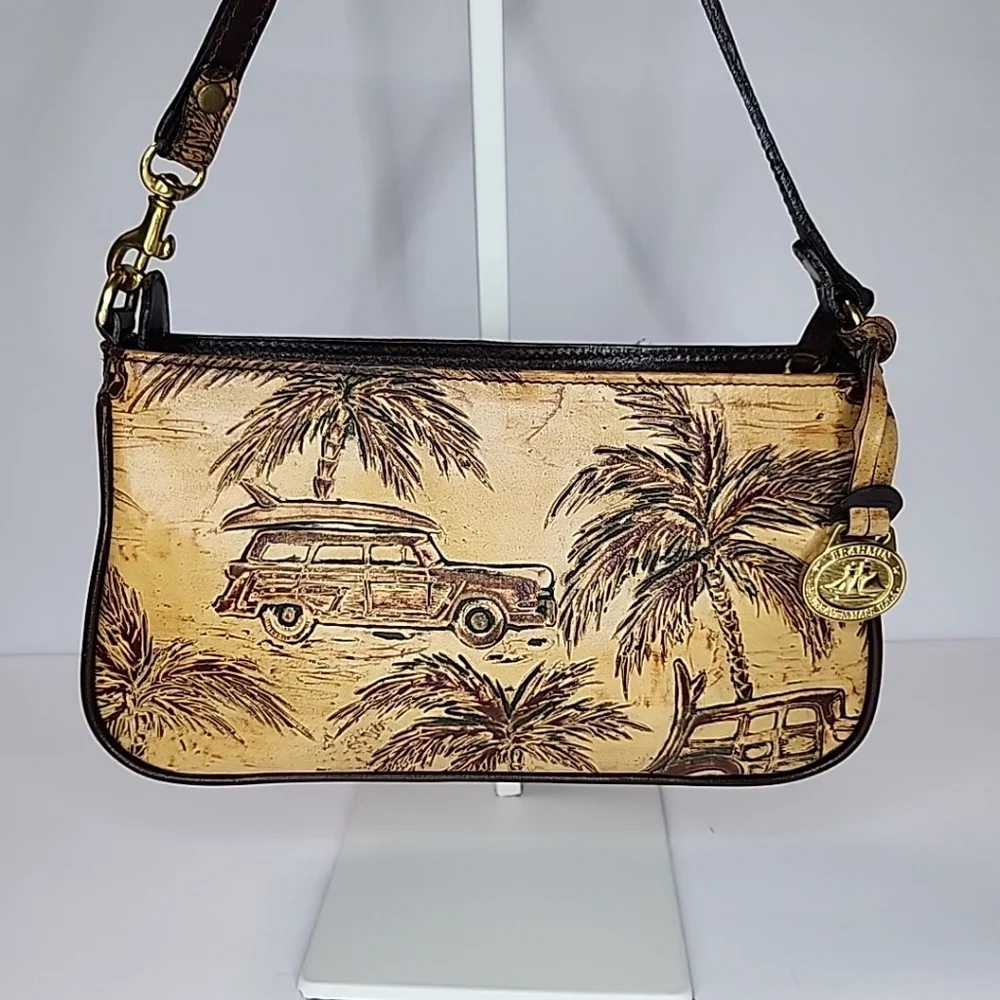 Brahmin Emma Copa Cabana Woody Car Leather Handbag Chocolate Brown Small RARE - Picture 4 of 16